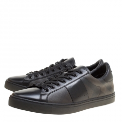 Burberry Black Leather and London Check Canvas Ritson Low Top Sneakers Size 45
