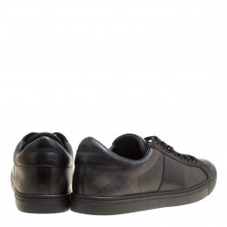 Burberry Black Leather and London Check Canvas Ritson Low Top Sneakers Size 45