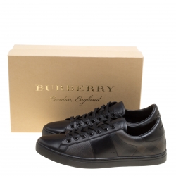 Burberry Black Leather and London Check Canvas Ritson Low Top Sneakers Size 45