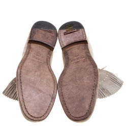 Pre Owned Burberry Grey Suede Ampney Fringe Detail Derby Size 43