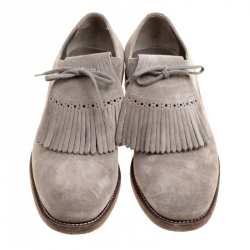 Pre Owned Burberry Grey Suede Ampney Fringe Detail Derby Size 43