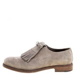 Pre Owned Burberry Grey Suede Ampney Fringe Detail Derby Size 43