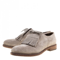 Pre Owned Burberry Grey Suede Ampney Fringe Detail Derby Size 43