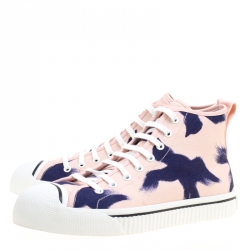 Burberry Pink Painted Bird Canvas Birdskingly High Top Sneakers Size 43