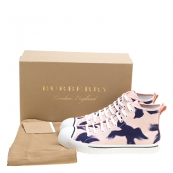 Burberry Pink Painted Bird Canvas Birdskingly High Top Sneakers Size 43