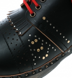 Burberry Black Studded Leather Antrim Fringe Detail Clog Boots Size 44