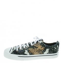 Burberry Green Printed Fabric Rubber Cap Toe Low Top Sneakers Size 45