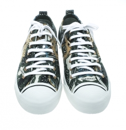 Burberry Green Printed Fabric Rubber Cap Toe Low Top Sneakers Size 45