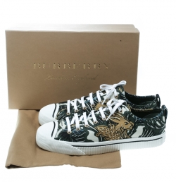 Burberry Green Printed Fabric Rubber Cap Toe Low Top Sneakers Size 45