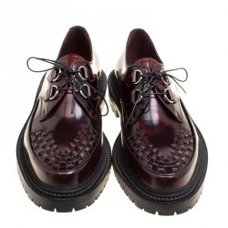 Pre Owned Burberry Burgundy Leather Lace Up Platform Creepers Size 45