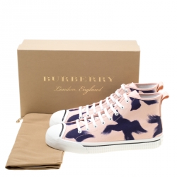 Burberry Pink Painted Bird Canvas Birdskingly High Top Sneakers Size 45