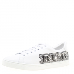Burberry White Leather Albert Bprin Printed Low Top Sneakers Size 45