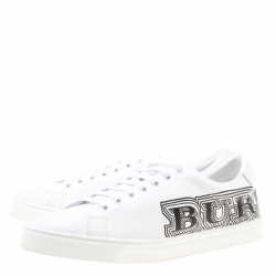 Burberry White Leather Albert Bprin Printed Low Top Sneakers Size 45