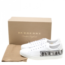 Burberry White Leather Albert Bprin Printed Low Top Sneakers Size 45