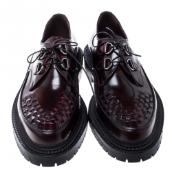 Pre Owned Burberry Burgundy Leather Lace Up Platform Creepers Size 45