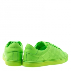 Pre Owned Burberry Florescent Green Perforated Leather Check Albert Sneakers Size 41