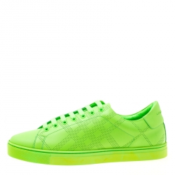 Pre Owned Burberry Florescent Green Perforated Leather Check Albert Sneakers Size 41