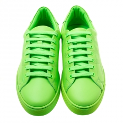 Pre Owned Burberry Florescent Green Perforated Leather Check Albert Sneakers Size 41