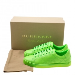 Pre Owned Burberry Florescent Green Perforated Leather Check Albert Sneakers Size 41