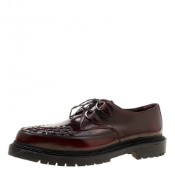 Burberry Burgundy Leather Lace Up Platform Creepers Size 45
