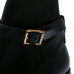 Burberry Black Leather Buckle Ankle Boots Size 46