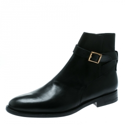 Burberry Black Leather Buckle Ankle Boots Size 46