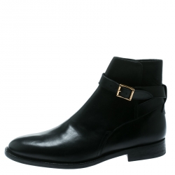 Burberry Black Leather Buckle Ankle Boots Size 46