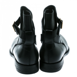 Burberry Black Leather Buckle Ankle Boots Size 46