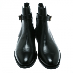 Burberry Black Leather Buckle Ankle Boots Size 46