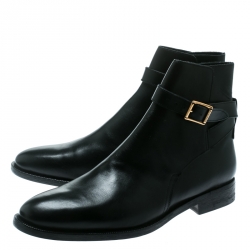 Burberry Black Leather Buckle Ankle Boots Size 46