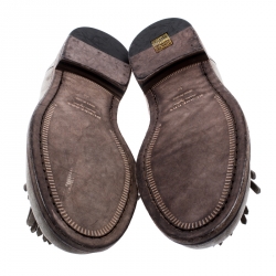 Pre Owned Burberry Grey Suede Bedmoore Fringe Detail Penny Loafers Size 43