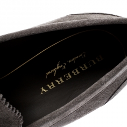 Pre Owned Burberry Grey Suede Bedmoore Fringe Detail Penny Loafers Size 43