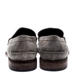 Pre Owned Burberry Grey Suede Bedmoore Fringe Detail Penny Loafers Size 43