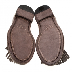 Burberry Grey Suede Bedmoore Fringe Detail Penny Loafers Size 42