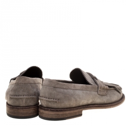 Burberry Grey Suede Bedmoore Fringe Detail Penny Loafers Size 42