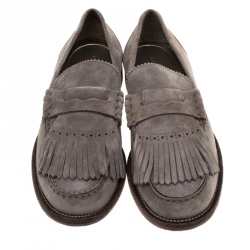 Burberry Grey Suede Bedmoore Fringe Detail Penny Loafers Size 42