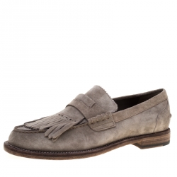 Burberry Grey Suede Bedmoore Fringe Detail Penny Loafers Size 42