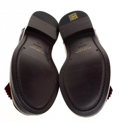 Pre Owned Burberry Burgundy Leather Bedmoore Fringe Detail Penny Loafers Size 44