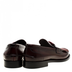 Pre Owned Burberry Burgundy Leather Bedmoore Fringe Detail Penny Loafers Size 44