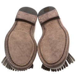 مملوكة مسبقًا Burberry Grey Suede Bedmoore Fringe Detail Penny Loafers Size 41