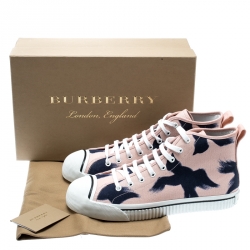 Burberry Pink Painted Bird Canvas Birdskingly High Top Sneakers Size 41.5