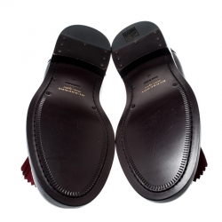 Pre Owned Burberry Burgundy Leather Bedmoore Fringe Detail Penny Loafers Size 45