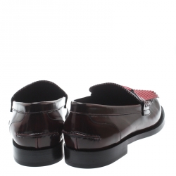 Pre Owned Burberry Burgundy Leather Bedmoore Fringe Detail Penny Loafers Size 45