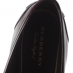 Pre Owned Burberry Burgundy Leather Bedmoore Fringe Detail Penny Loafers Size 45