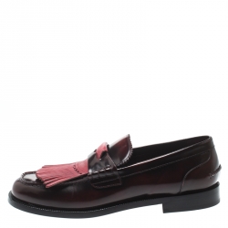 Pre Owned Burberry Burgundy Leather Bedmoore Fringe Detail Penny Loafers Size 45