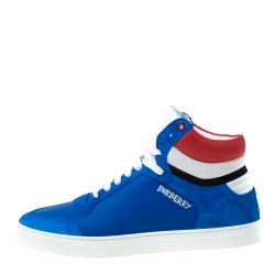 Pre Owned Burberry Blue Leather And Suede Reeth High Top Sneakers Size 43