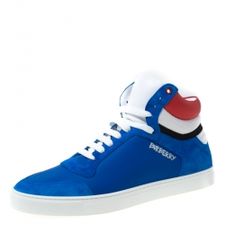 Burberry Blue Leather And Suede Reeth High Top Sneakers Size 43