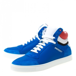 Pre Owned Burberry Blue Leather And Suede Reeth High Top Sneakers Size 43