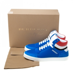 Pre Owned Burberry Blue Leather And Suede Reeth High Top Sneakers Size 43