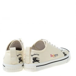 Burberry Cream Printed Canvas Low Top Sneakers Size 41